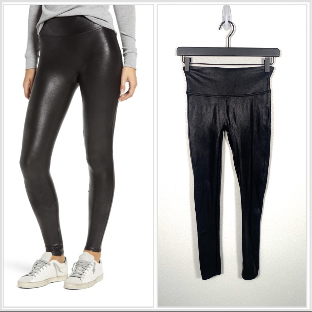 Spanx Petite Faux Leather Leggings black size small